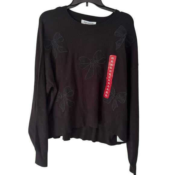 Bridgerton Sweaters - NWT Bridgerton Lace Bow Applique Sweater Black Knit Size XL